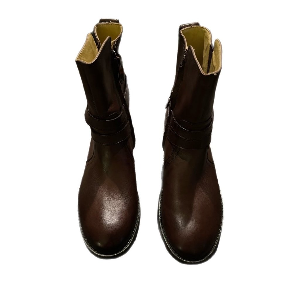 Bussola Boots Womens 37 Trapani Straps Riding Ankle Side Zipper Brown Leather